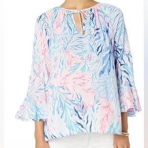 💎 Lilly Pulitzer Women's Top Willa  Kaleidoscope Coral Breezy Flutter